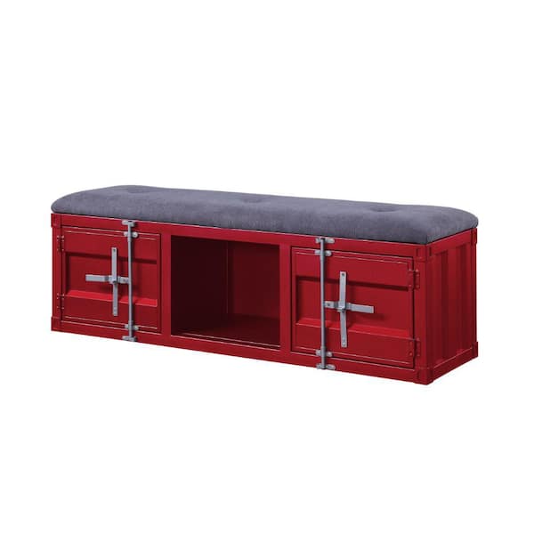 Benjara 16 in. Red and Gray Backless Bedroom Bench with Open Compartment