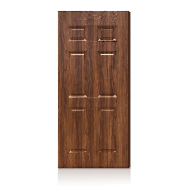 CALHOME 30 in. x 82 in. Walnut Texture 6 Panel Hollow Core