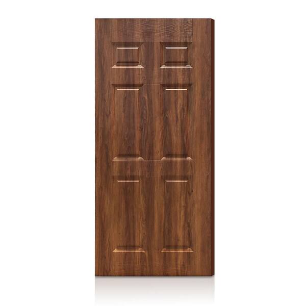 CALHOME 22 in. x 88 in. Walnut Texture 6 Panel Hollow Core Composite Interior Door Slab