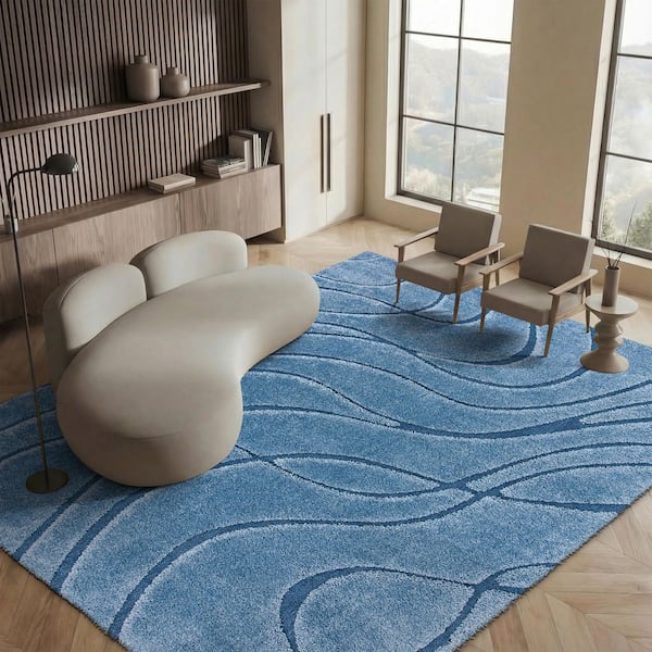Florida Shag Light Blue/Blue 8 ft. x 10 ft. Solid Area Rug