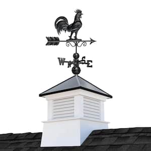 Manchester 18 in. x 18. Square x 49 in High Vinyl Cupola with Black Aluminum roof and Black Aluminum Rooster Weathervane