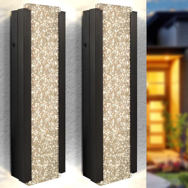 LUXRITE 17 in. Black Outdoor LED Wall Sconce Light Fixture 3CCT 3000K-5000K Bubble Glass 12W ETL IP65 Waterproof 2-Pack