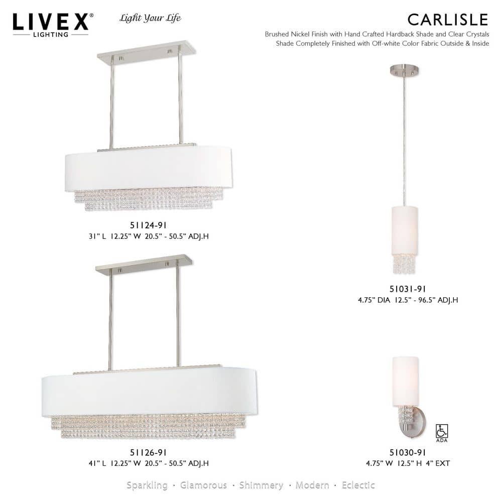 Brushed Nickel Crystal Sconce with White Fabric Shade