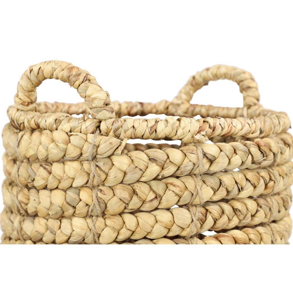 Beige Seagrass Round Storage Basket with Hard Handles