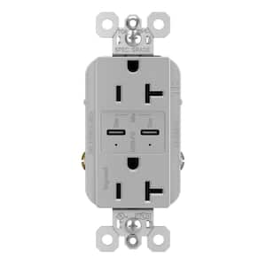 radiant 20 Amp 125-Volt Tamper-Resistant Duplex Outlet with Ultra-Fast PLUS Power Delivery USB C/C, Gray