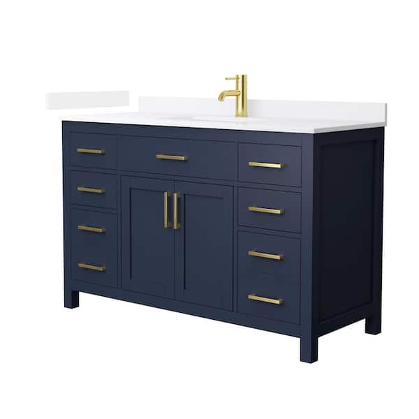 Beckett 54 in. Single Freestanding Dark Blue Bath Vanity with White Quartz Top