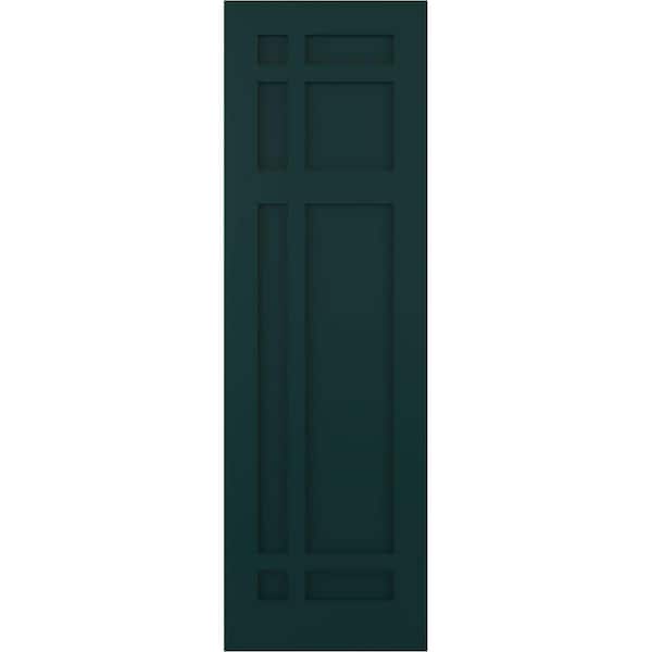 Ekena Millwork 18 in. x 29 in. Flat Panel True Fit PVC San Juan Capistrano Mission Style Fixed Mount Shutters Pair in Thermal Green