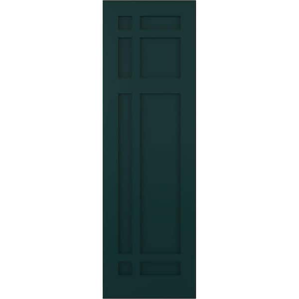 Ekena Millwork 18 in. x 60 in. Flat Panel True Fit PVC San Juan Capistrano Mission Style Fixed Mount Shutters Pair in Thermal Green