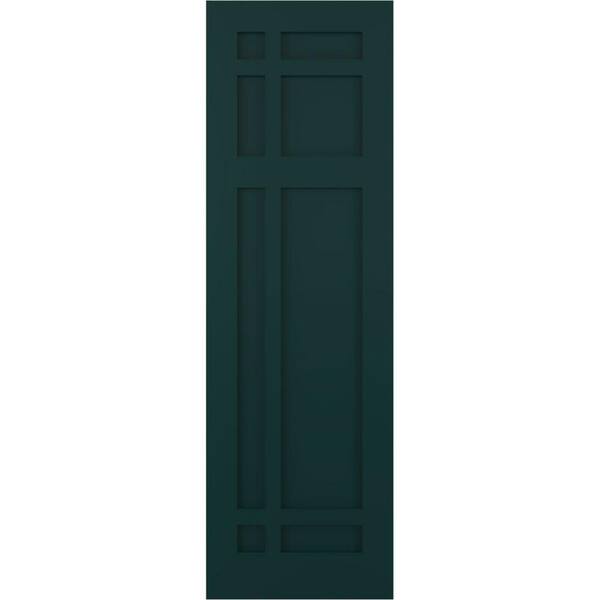 Ekena Millwork 18 in. x 76 in. Flat Panel True Fit PVC San Juan Capistrano Mission Style Fixed Mount Shutters Pair in Thermal Green