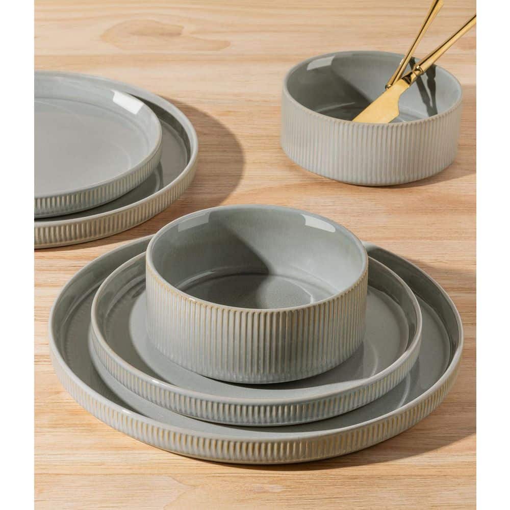 12-Piece Gray Ceramic Porcelain Dinnerware Set - Thumbnail 5