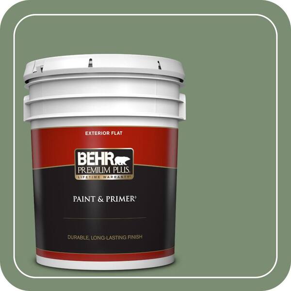BEHR PREMIUM PLUS 5 gal. #PPU11-02 Shallot Bulb Flat Exterior Paint & Primer