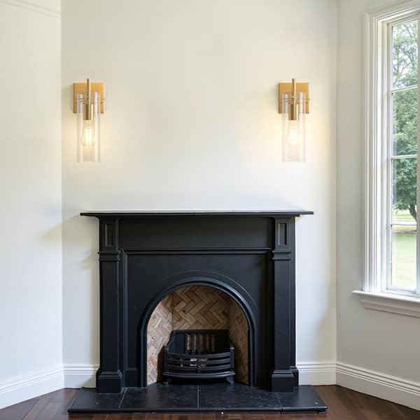 12.6in. 2-Pack 1-Light Vintage Wall Sconces with Clear Glass Cylinder Shade, Copper Indoor E26 Wall Lights for Bedroom