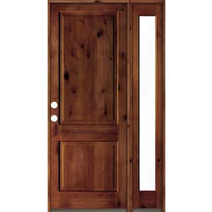 50 in. x 96 in. knotty alder Right-Hand/Inswing Clear Glass Red Chestnut Stain Square Top Wood Prehung Front Door w/RFSL