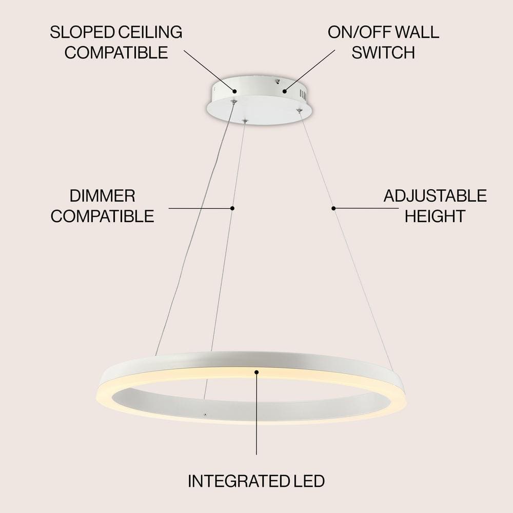 Baxter 72" Adjustable Matte White Aluminum LED Hoop Pendant Light
