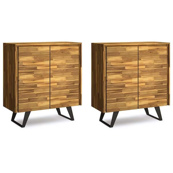 Lowry Solid Acacia 42 in. Storage Cabinet in Distressed Golden Wheat (Set of 2)
