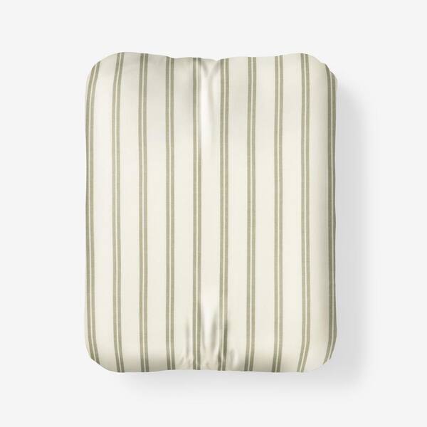 The Company Store Narrow Stripe T200 Yarn Dyed Moss Green Cotton Percale Full Fitted Sheet