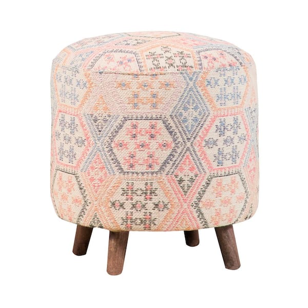Coaster 18 in. Multicolor Backless Wood Frame Ikat Pattern Round Accent Stool