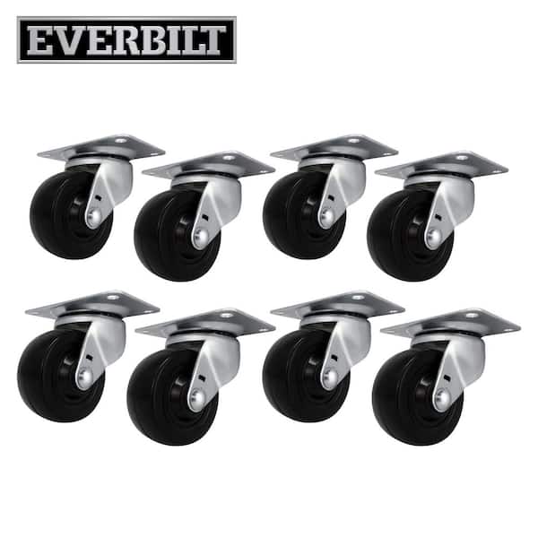 3 in. Black Soft Rubber and Steel Swivel Plate Casters with 175 lbs. Load Rating 8 Pack
