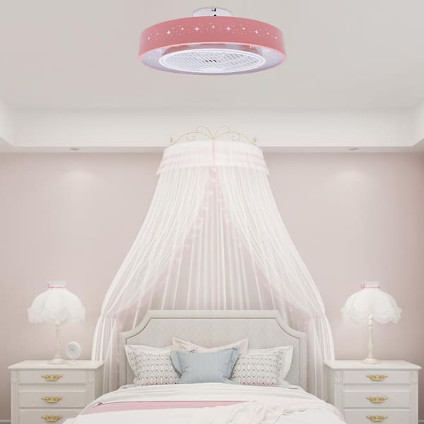 Oukaning 22 In Modern Integrated Led Indoor Pink Round Semi Flush Mount Invisible Ceiling Fan With Remote Hg Wmtzxl 4547 The