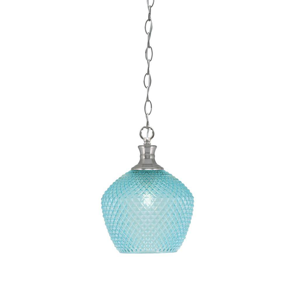 Tyler 60-Watt 1-Light Brushed Nickel Chain Mini Pendant Light with Turquois