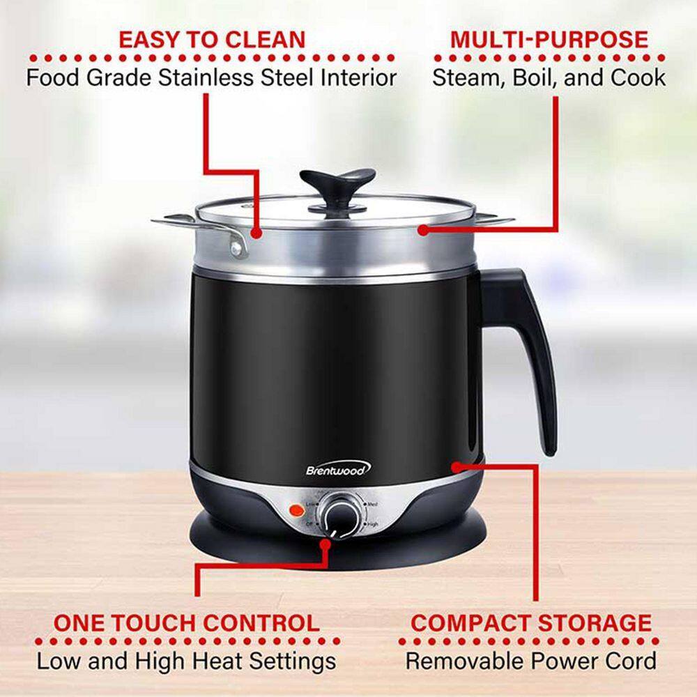 Brentwood 1.9 Quart Black Stainless Steel Electric Hot Pot Steamer