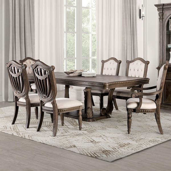 Banks 7-Piece Rectangular Weathered Oak Extendable Wood Top Dining Room Set (Seats 6)