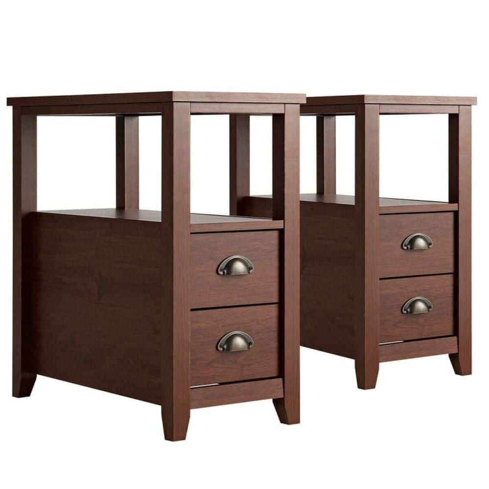 Brown 2 Drawer 23.5 in. W Nightstand (Set of 2)
