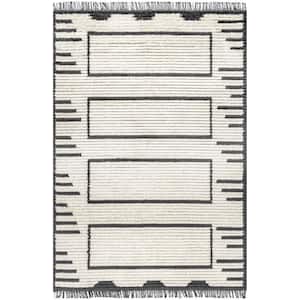 Beige 5 ft. 3 in. x 7 ft. 6 in. Lucia Soft Shaggy Textured Geometric Panel Fringe Area Rug