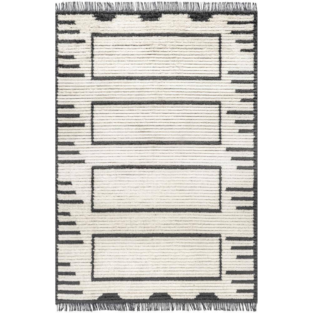 nuLOOM Lucia Soft Shaggy Textured Geometric Panel Fringe Beige 7 ft. 10 ...
