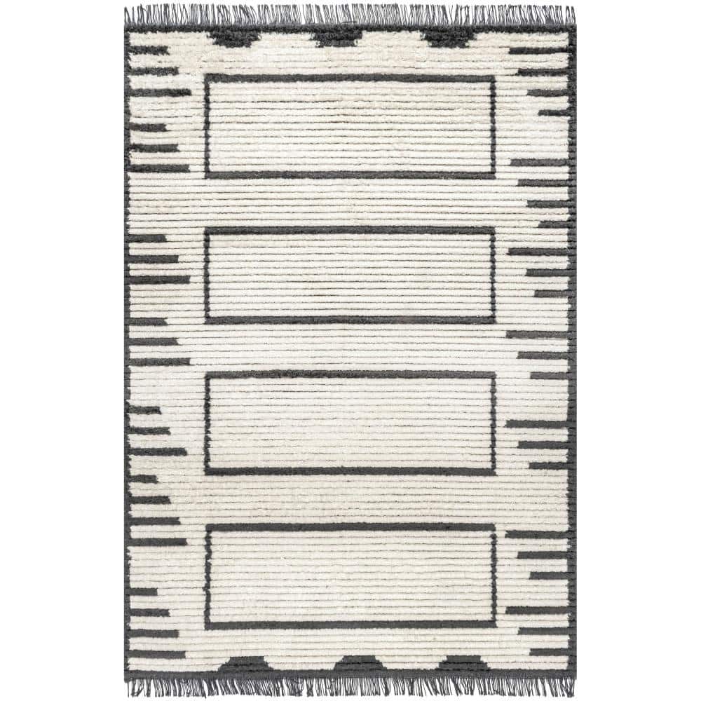 nuLOOM Lucia Soft Shaggy Textured Geometric Panel Fringe Beige 8 ft. 10 ...