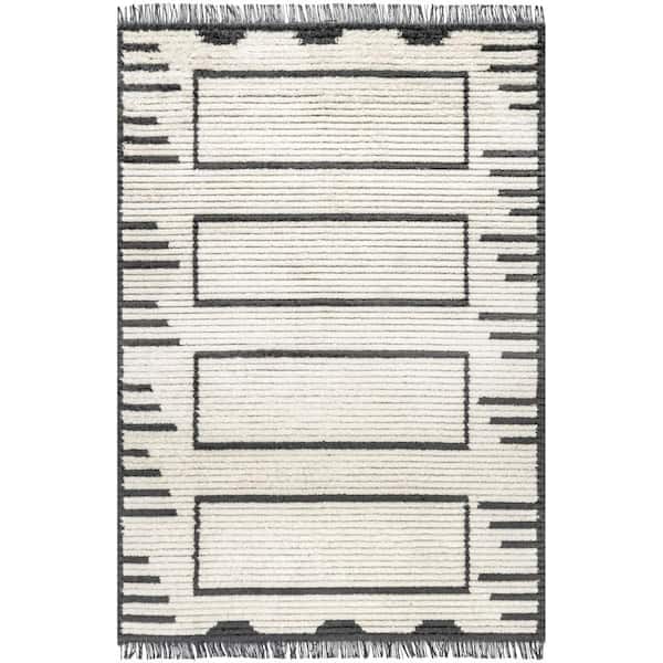 nuLOOM Lucia Soft Shaggy Textured Geometric Panel Fringe Beige 8 ft. 10 in. x 12 ft. Area Rug