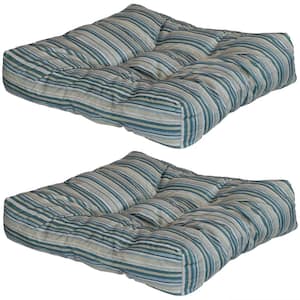 20 in. x 20 in. Neutral Stripes Square Tufted Outdoor Seat and Back Cushions (Set of 2)