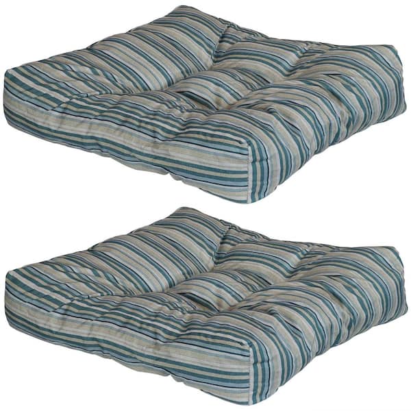 null 20 in. x 20 in. Neutral Stripes Square Tufted Outdoor Seat and Back Cushions (Set of 2)