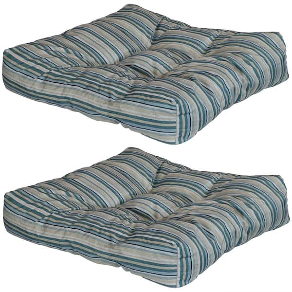 Sunnydaze 20 in. x 20 in. Neutral Stripes Square Tufted Outdoor Seat and Back Cushions (Set of 2)