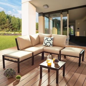 X-Back 6-Piece Metal Patio Conversation Seating Set with Beige Cushions