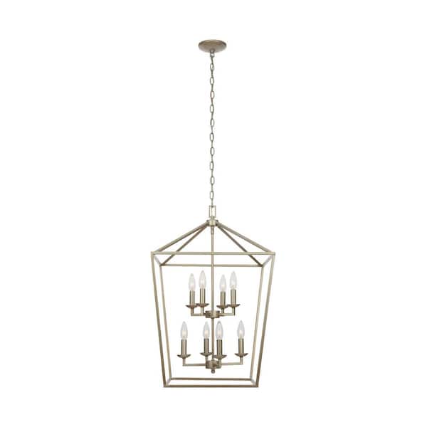 Home Decorators Collection Weyburn 8-Light Antique Silver Leaf Caged Farmhpouse Chandelier for Dining Room