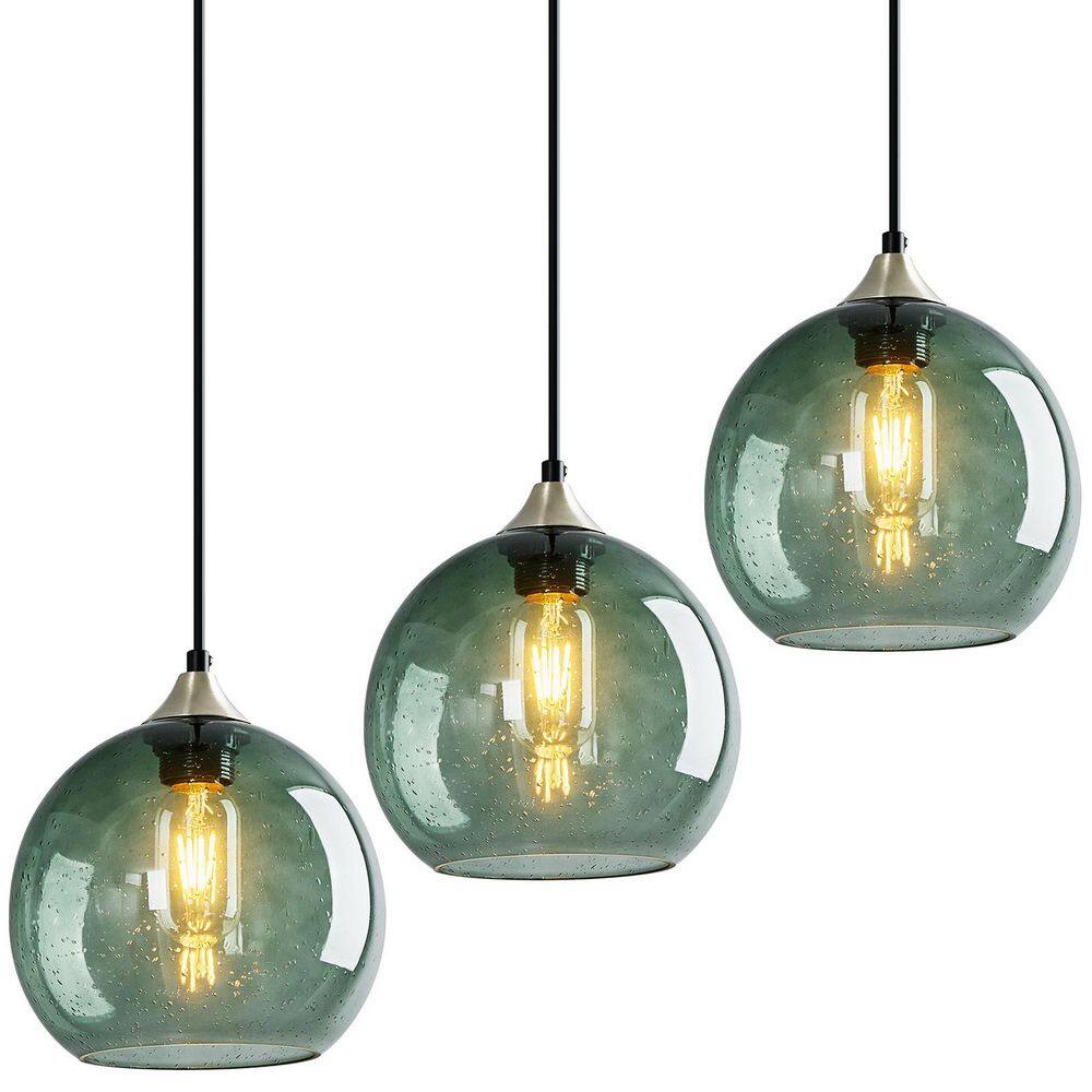 Home Lighting 60-Watts 1-Light 7.87 in. Modern GreyGreen Glass Globe Pendant Light Fixtures for Kitchen Island (3-Pack) price history on PriceWatchPro