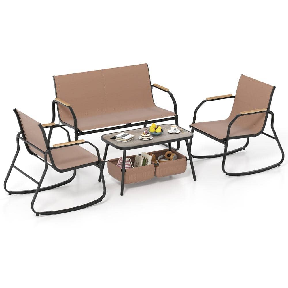 4-Piece Fabric Patio Conversation Set with Rocking Chairs, Loveseat and Storage Table, Coffee price history on PriceWatchPro
