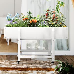 48 in. x 20 in. x 28 in.White Plastic Raised Garden Bed Mobile Elevated Planter Box with Lockable Wheels and Liner