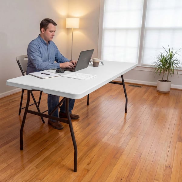 HDX 6 ft. White Resin Top Rectangular Fold in Half Utility Table
