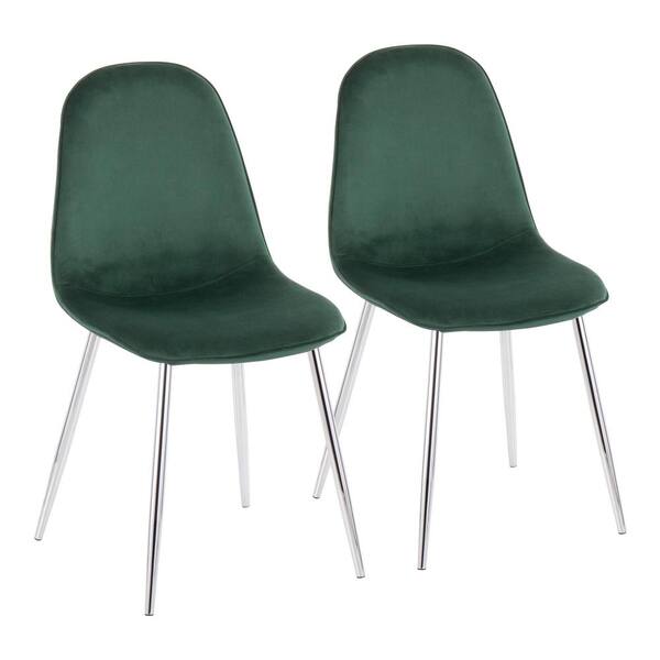 Lumisource Pebble Green Velvet and Chrome Metal Dining Chair (Set of 2)