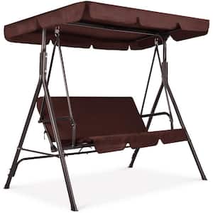 2-Person Metal Patio Swing with Brown Cushion