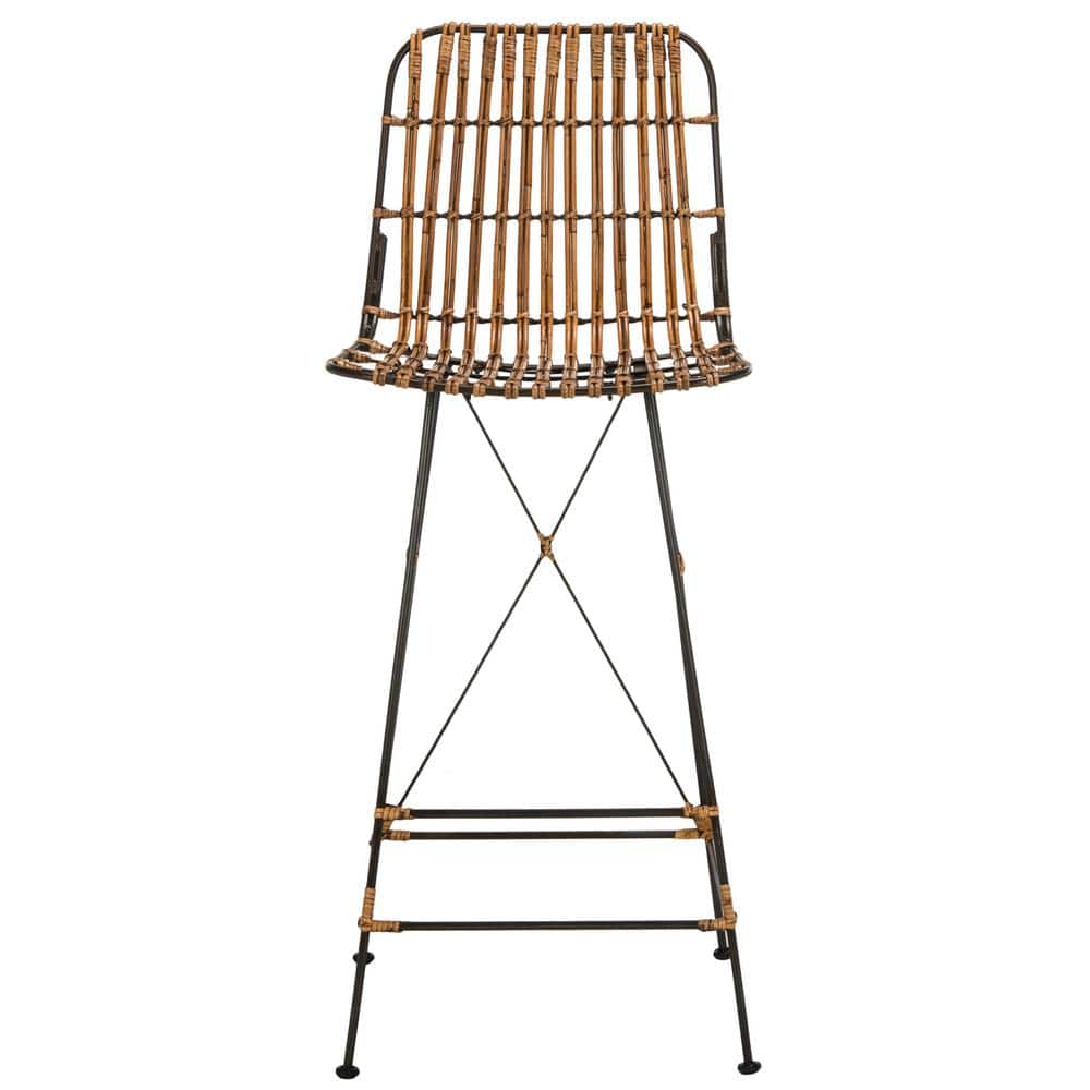 Luxuriant 43'' Natural Brown & Black Metal Wicker Bar Stool - Set of 2