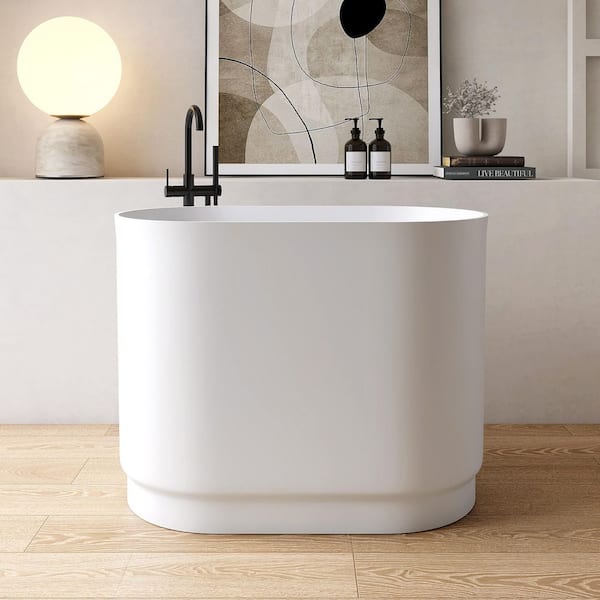 39.4 in. x 22.6 in. Stone Resin Freestanding Soaking Bathtub in White