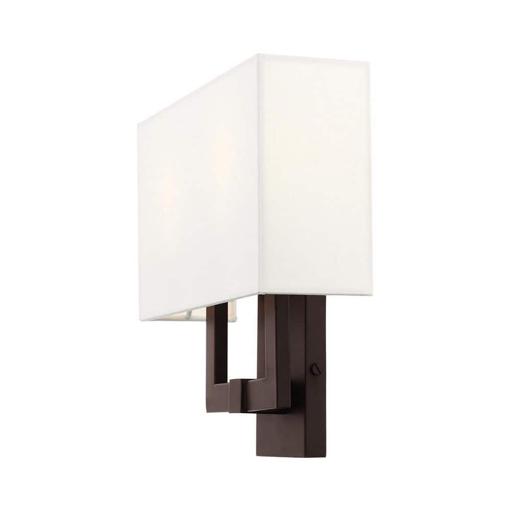 Hollborn Dimmable 2-Light Wall Sconce in Bronze with Off-White Shade