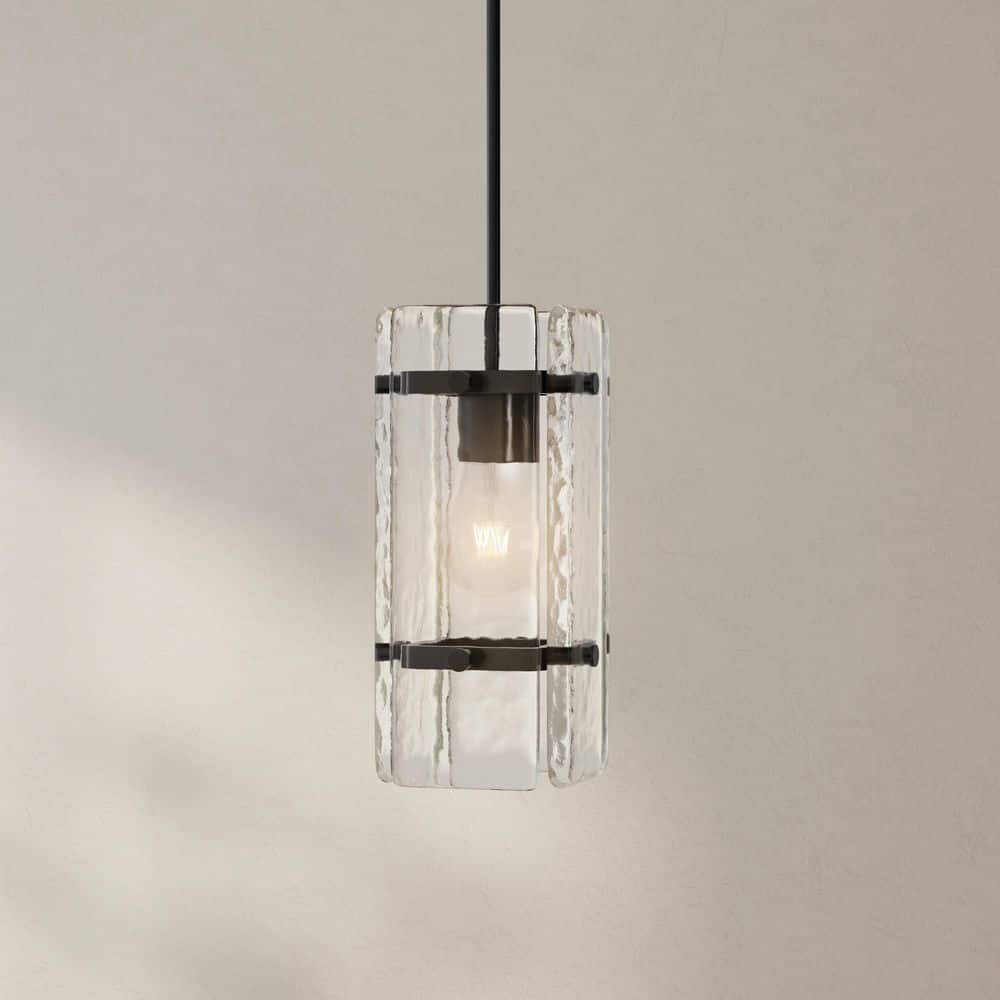 Rivera Matte Black Mini Pendant with Clear Textured Glass