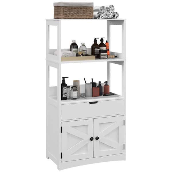 Hooseng 13 in. W x 23.5 in. D x 48.5 in. H White MDF Linen Cabinet Bathroom Storage Organizer with Doors and Drawer