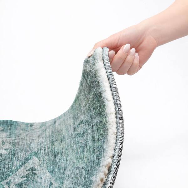Dream Shag Premium Machine Washable Abstract ADS837 Teal 2 ft. x 7 ft. Runner Rug