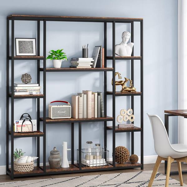 BYBLIGHT Eulas 70.9 in. Brown Wood 12-Shelf Modern Tall Etagere