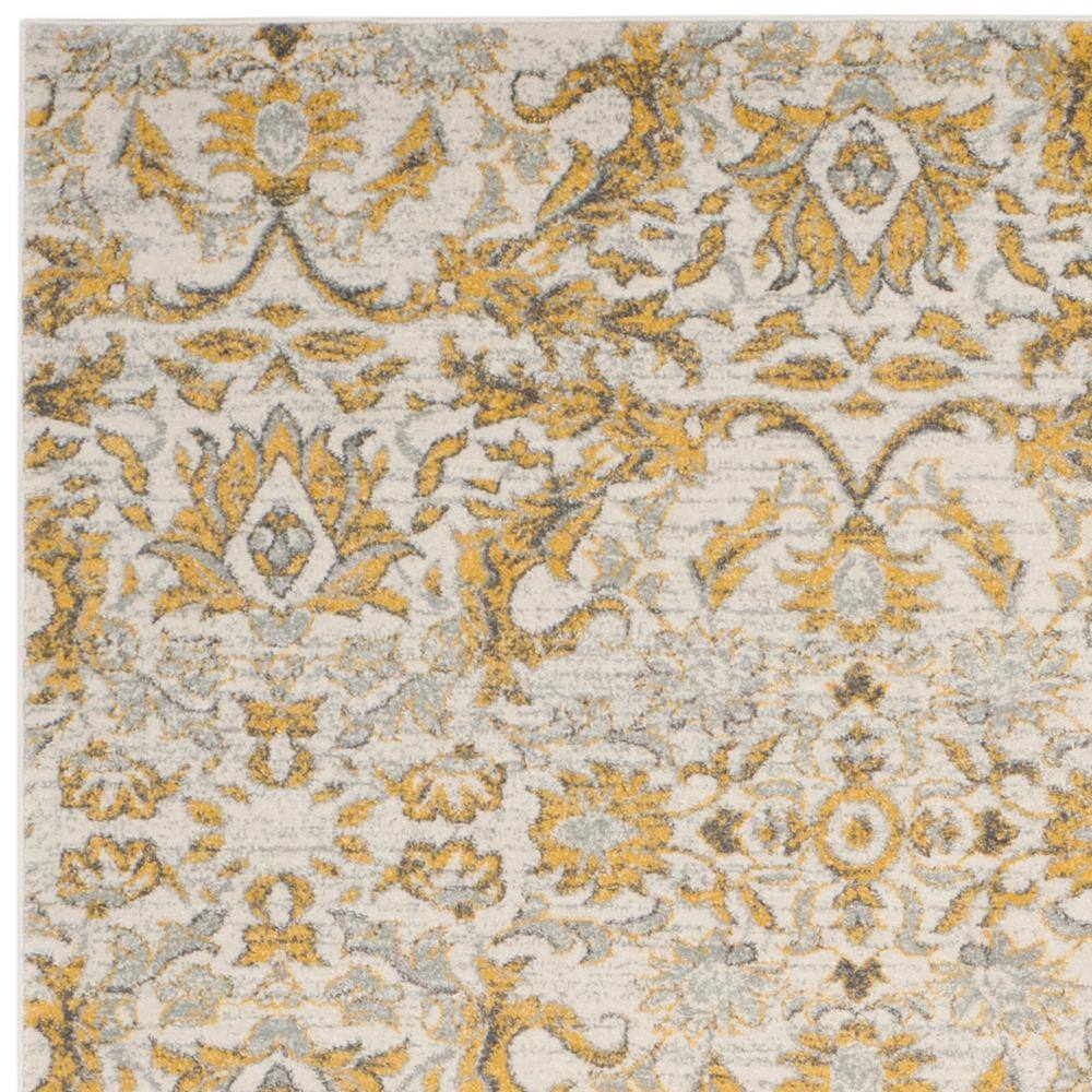 Ivory and Gold Floral High Pile Area Rug